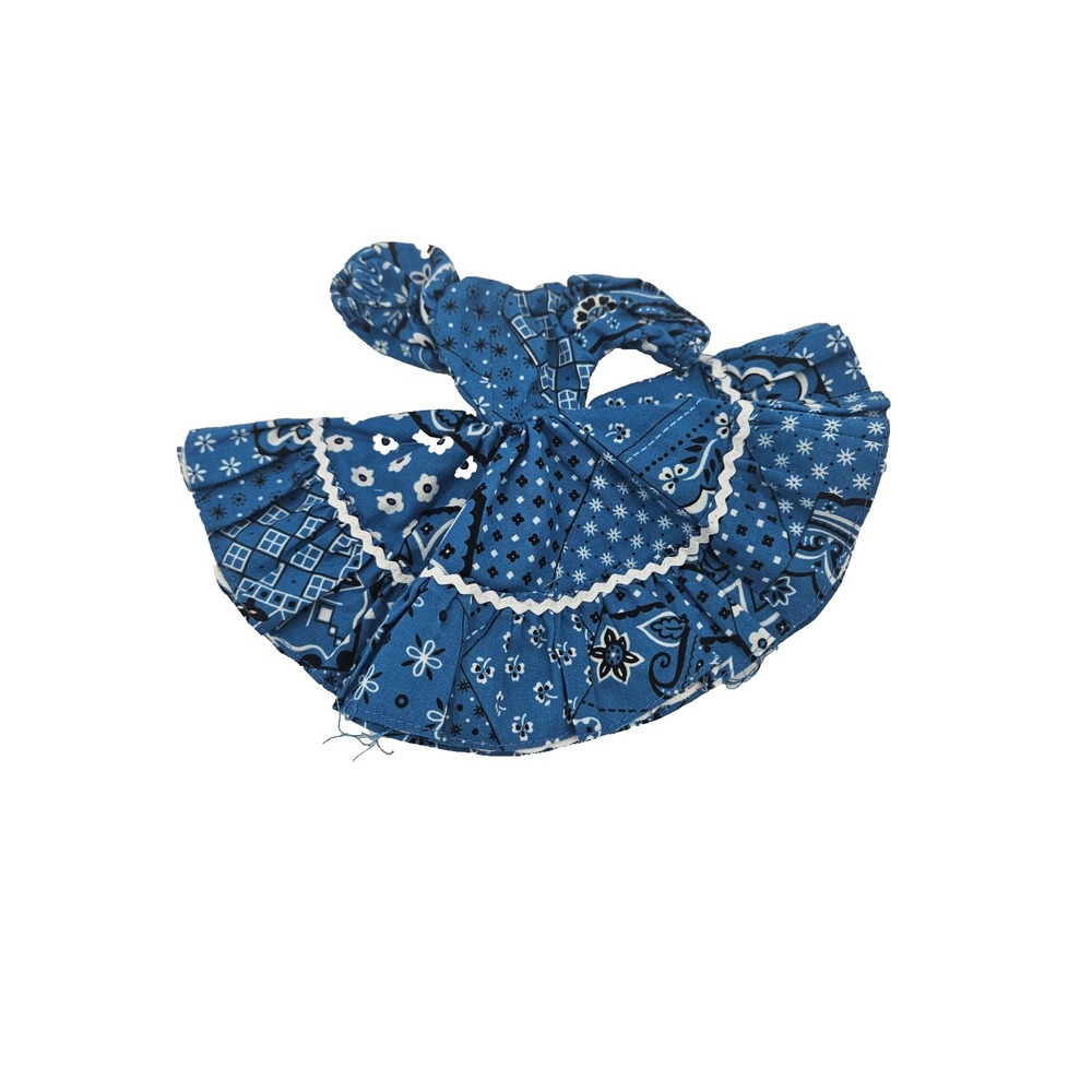 Vintage Handmade Blue Bandana Print Doll Dress Rickrack Trim Western Country‎
